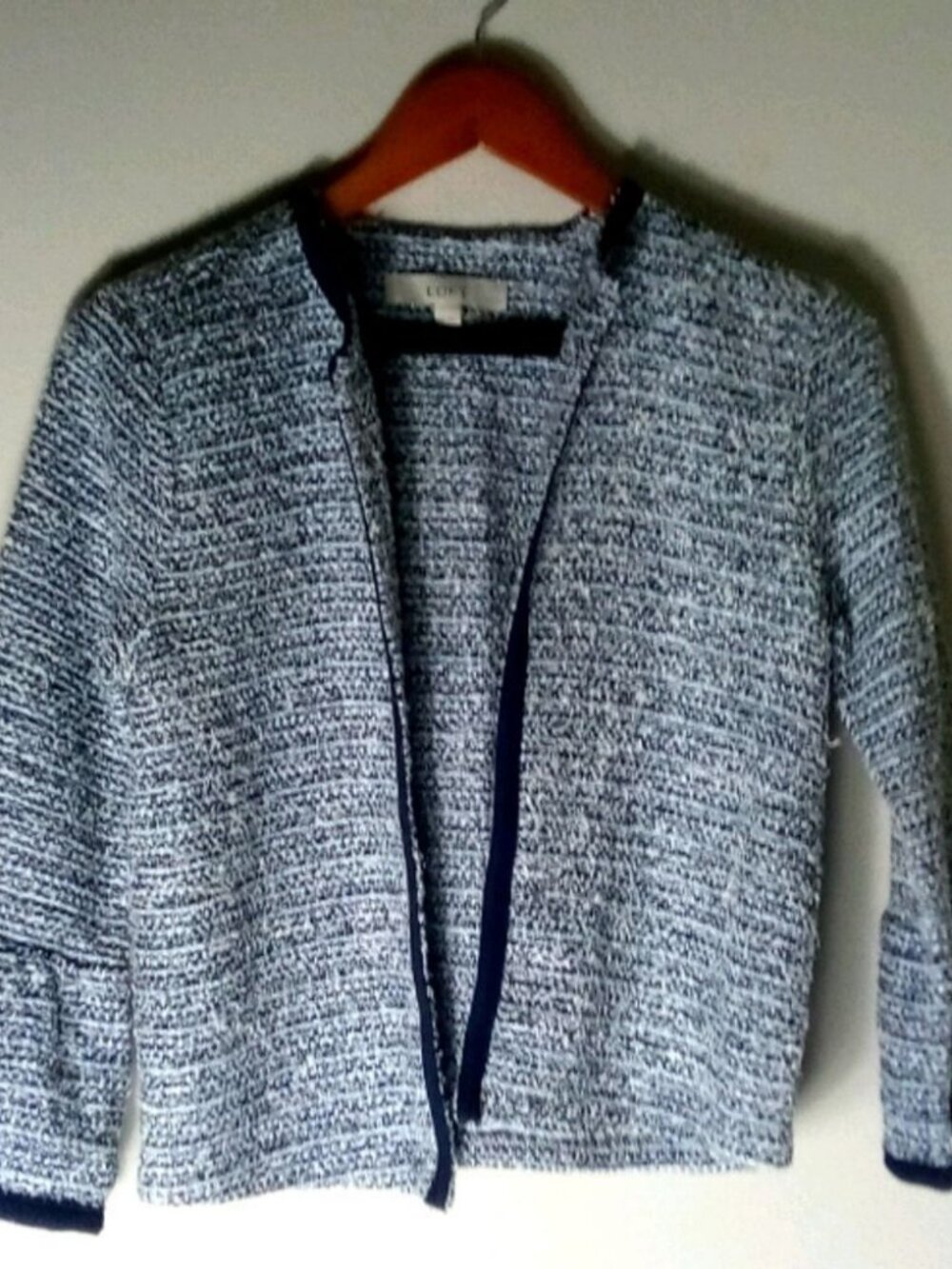 Loft XSP Gray Black Blue Textured Zip Up Top Petite